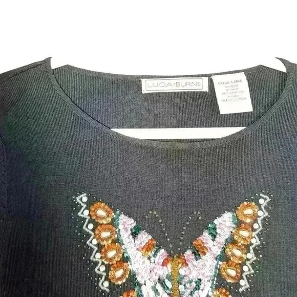Lucia Burns Sz XL Long Sleeve Butterfly Shirt Beaded - Picture 8 of 9